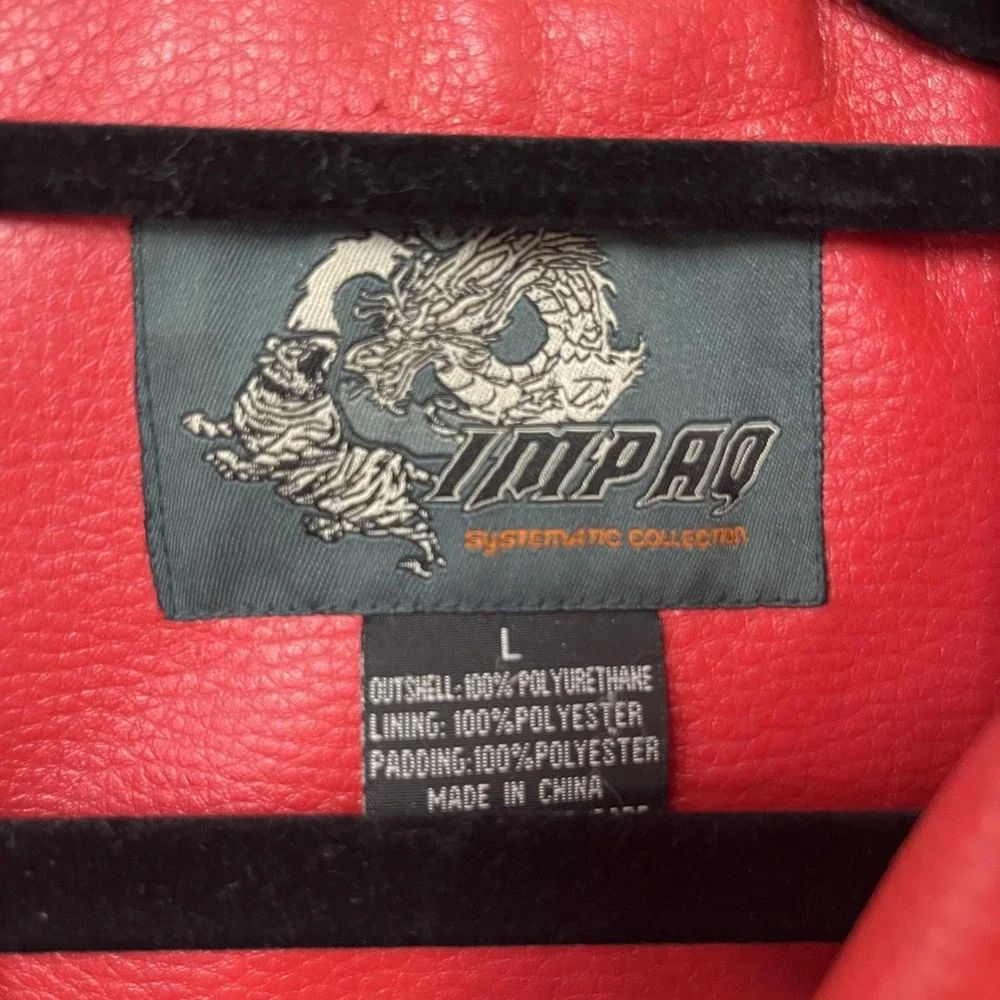 Y2K‎ IMPAQ Hip Hop Jacket Mens Large Red Faux Leather Dragon Tiger Bomber Tattoo